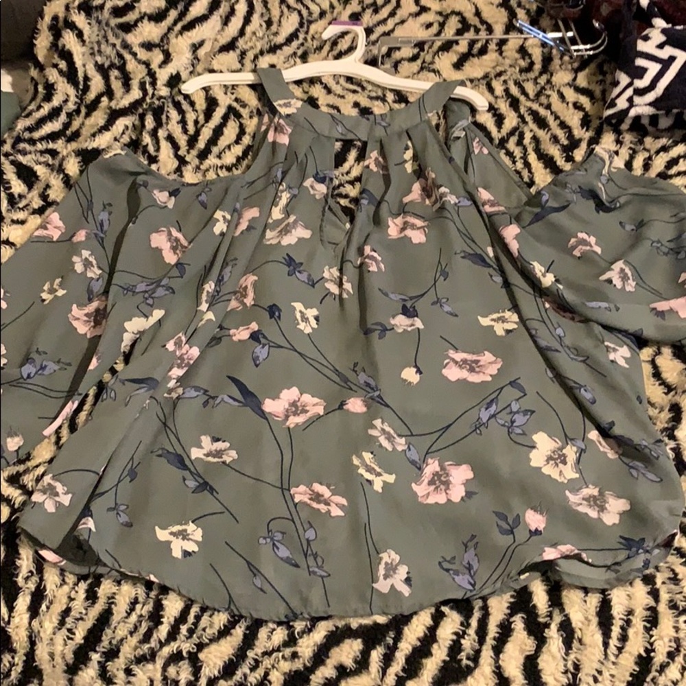 Sage off shoulder floral top